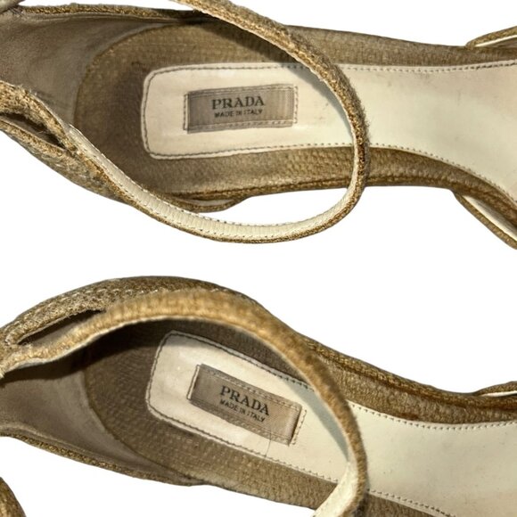 prada Italy straw cream rope design expadrille sandals 38 8 - Picture 4 of 7
